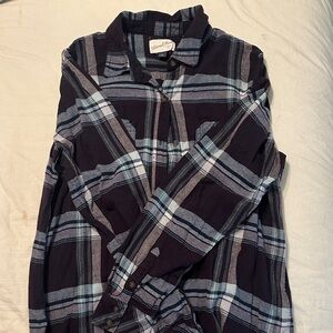 Purple and Blue Plaid Button-Up Shirt